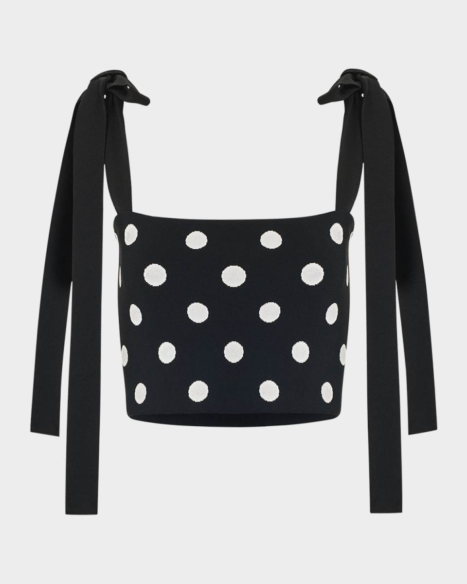 Polka-Dot Ribbon Tie Crop Tube Top